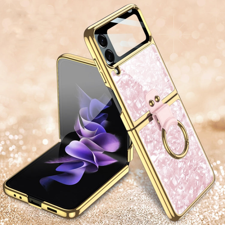 Samsung Galaxy Z Flip GKK Pink Electroplated Phone Case with Integrated Ring