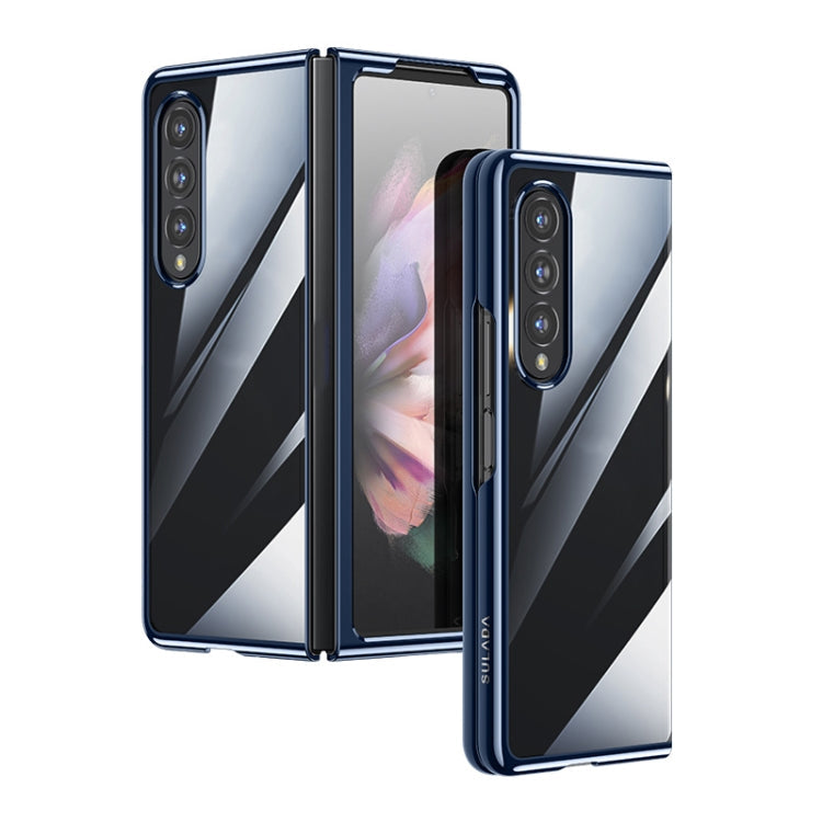 SULADA Shockproof Plating PC Transparent Protective Case for Samsung Galaxy Z Fold4 (Blue)