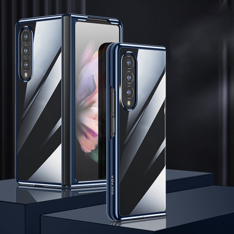SULADA Shockproof Plating PC Transparent Protective Case for Samsung Galaxy Z Fold4 (Blue)