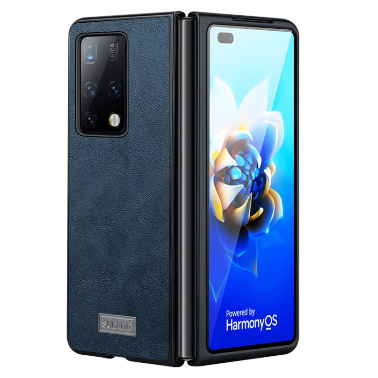 SULADA Shockproof TPU + Handmade Leather Protective Case for Samsung Galaxy Z Fold4 (Blue)