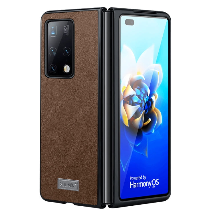 SULADA Shockproof TPU + Handmade Leather Protective Case for Samsung Galaxy Z Fold4 (Brown)
