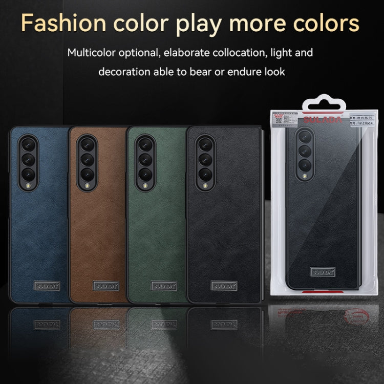 SULADA Shockproof TPU + Handmade Leather Protective Case for Samsung Galaxy Z Fold4 (Black)