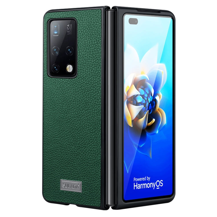 SULADA Shockproof TPU + Handmade Leather Phone Case for Samsung Galaxy Z Fold4 - Green