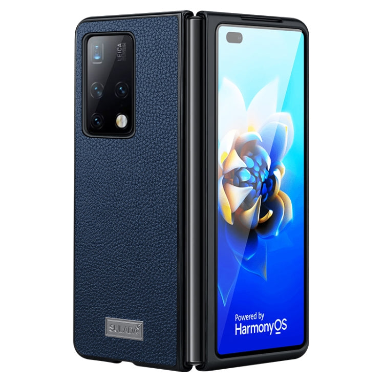 SULADA Shockproof TPU + Handmade Leather Phone Case for Samsung Galaxy Z Fold4 - Blue
