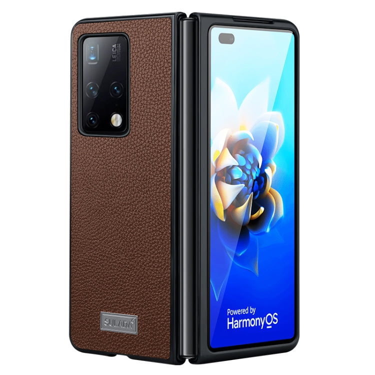 SULADA Shockproof TPU + Handmade Leather Phone Case for Samsung Galaxy Z Fold4 (Brown)