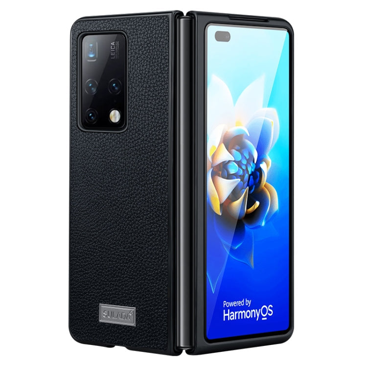 SULADA Shockproof TPU + Handmade Leather Phone Case for Samsung Galaxy Z Fold4 (Black)