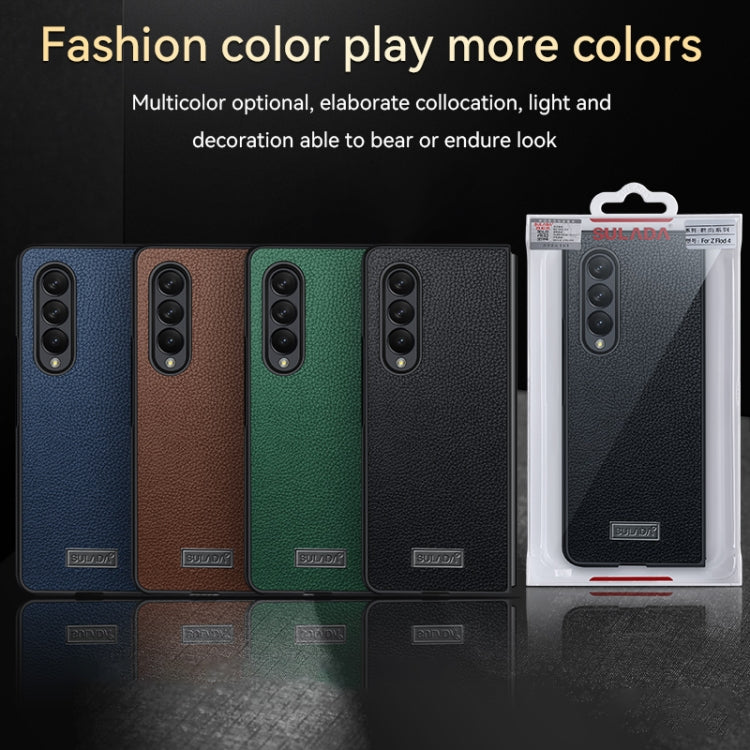 SULADA Shockproof TPU + Handmade Leather Phone Case for Samsung Galaxy Z Fold4 - Blue