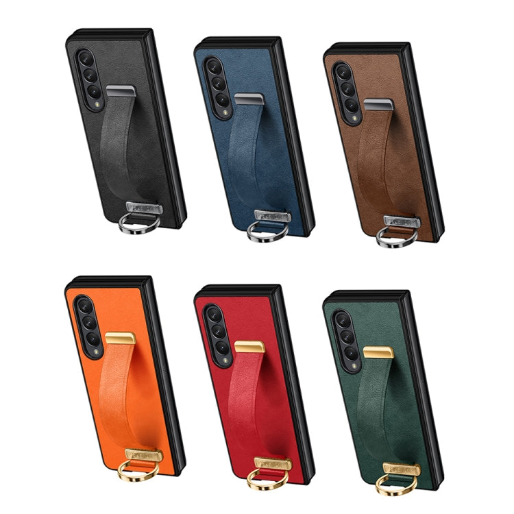 SULADA Cool Series PC + Leather Texture Shockproof Phone Case for Samsung Galaxy Z Fold4 (Orange)