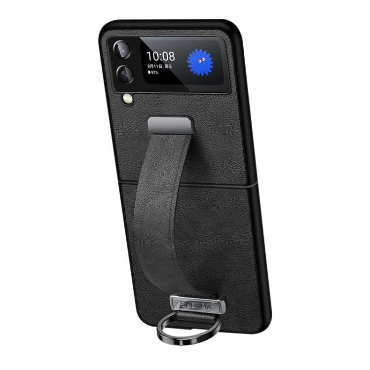 SULADA Cool Series PC + Leather Texture Skin Feel Shockproof Phone Case for Samsung Galaxy Z Flip4 (Black)
