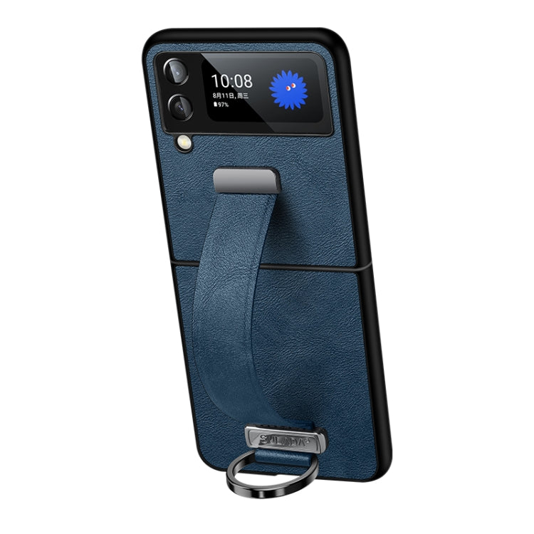 SULADA Cool Series PC + Leather Texture Shockproof Phone Case for Samsung Galaxy Z Flip4 (Blue)