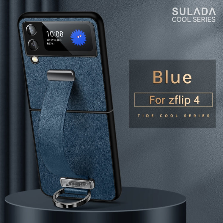 SULADA Cool Series PC + Leather Texture Shockproof Phone Case for Samsung Galaxy Z Flip4 (Blue)