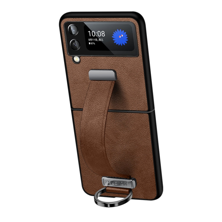 SULADA Cool Series PC + Leather Texture Skin Feel Shockproof Phone Case for Samsung Galaxy Z Flip4 (Brown)