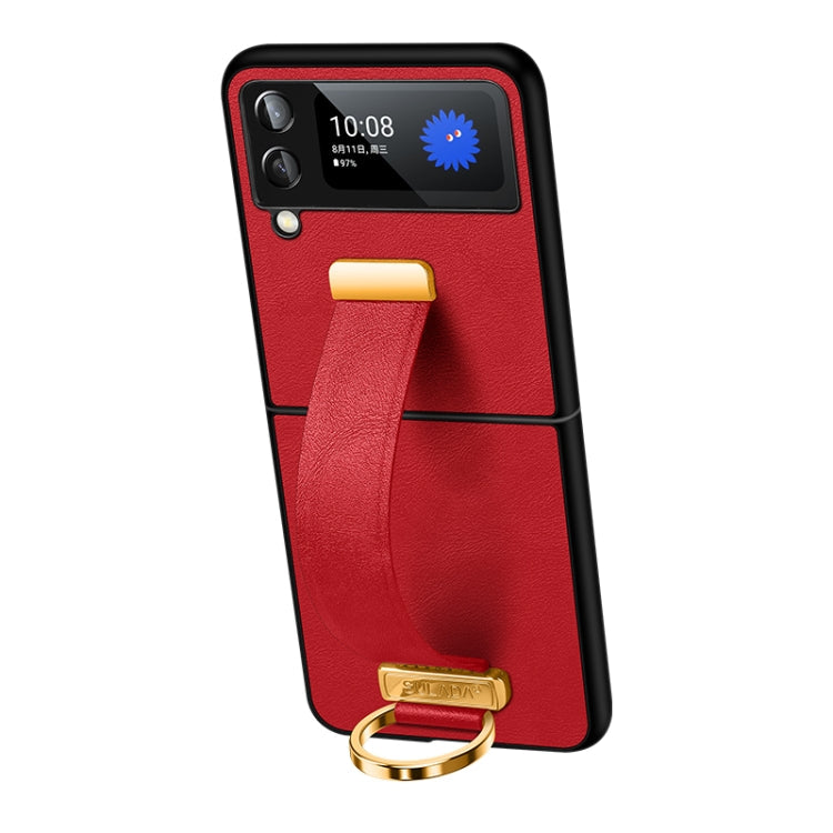 SULADA Cool Series PC + Leather Texture Shockproof Phone Case for Samsung Galaxy Z Flip4 (Red)