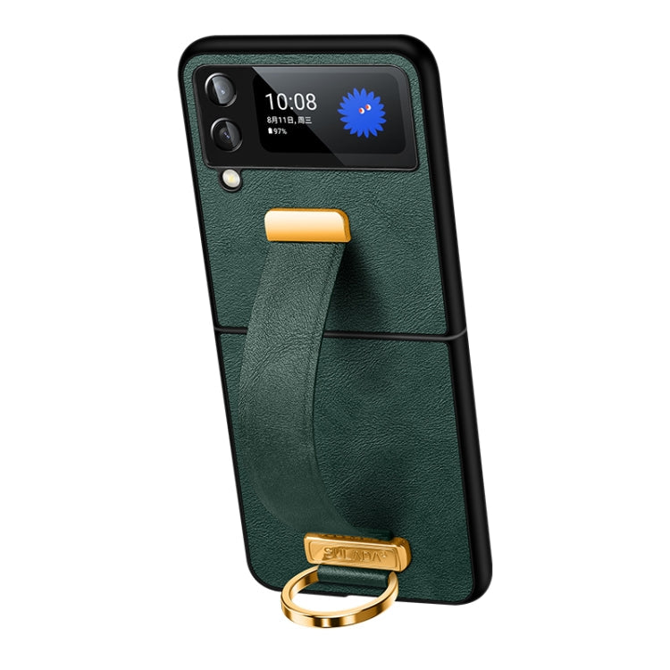 SULADA Cool Series Shockproof Leather Phone Case for Samsung Galaxy Z Flip4 (Green)
