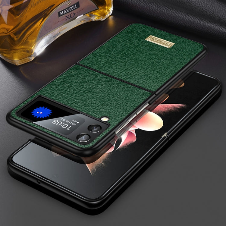 SULADA Green Shockproof TPU + Handmade Leather Phone Case for Samsung Galaxy Z Flip4