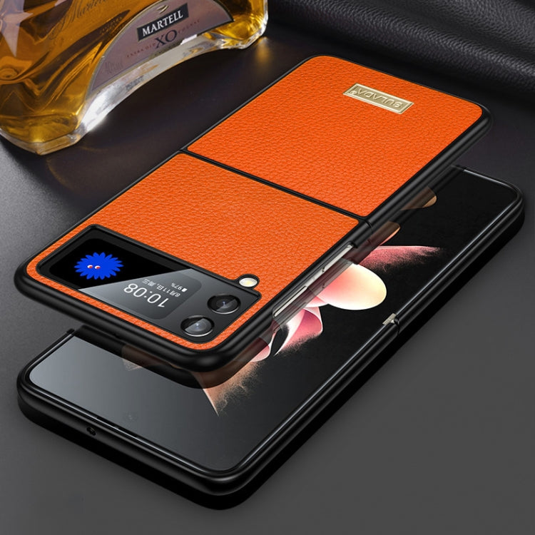 SULADA Orange Handmade Leather Phone Case for Samsung Galaxy Z Flip4