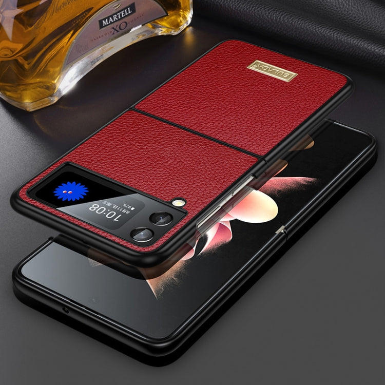 SULADA Shockproof TPU + Handmade Leather Phone Case for Samsung Galaxy Z Flip4 (Red)