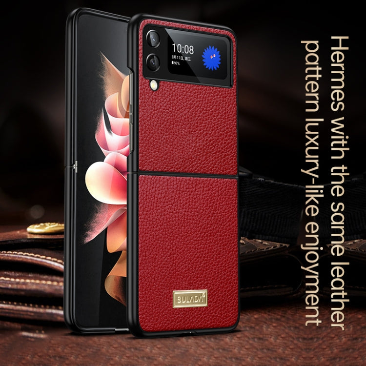 SULADA Orange Handmade Leather Phone Case for Samsung Galaxy Z Flip4