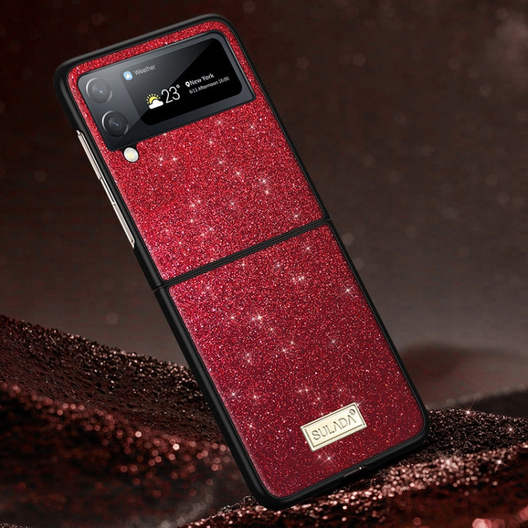SULADA Shockproof TPU + Handmade Leather Phone Case for Samsung Galaxy Z Flip4 - Red