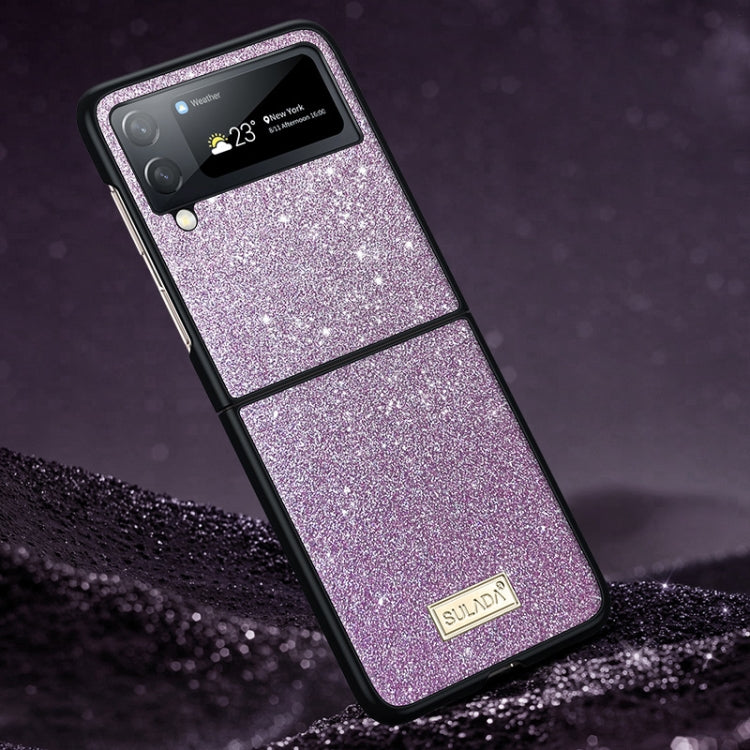 SULADA Shockproof TPU + Handmade Leather Phone Case for Samsung Galaxy Z Flip4 (Purple)