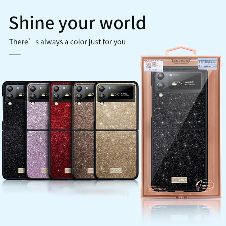 SULADA Shockproof TPU + Handmade Leather Phone Case for Samsung Galaxy Z Flip4 (Black)