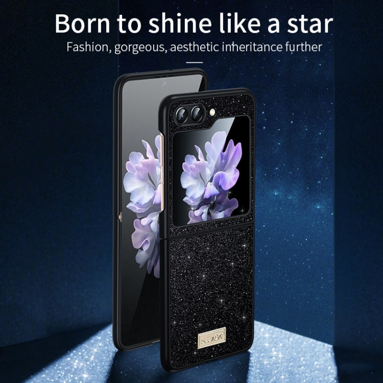 SULADA Shockproof TPU + Handmade Leather Phone Case for Samsung Galaxy Z Flip5 (Black)