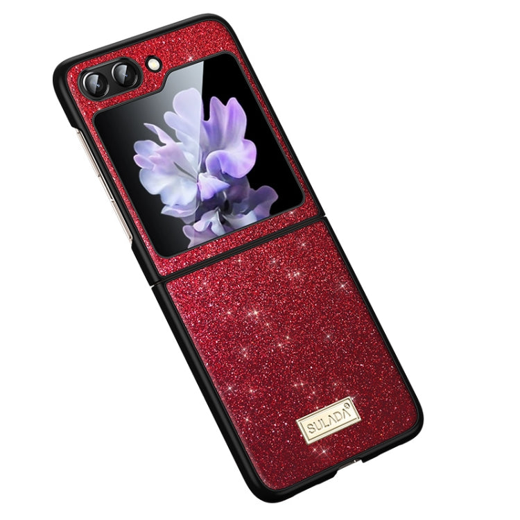 SULADA Shockproof TPU + Handmade Leather Phone Case for Samsung Galaxy Z Flip5 (Red)
