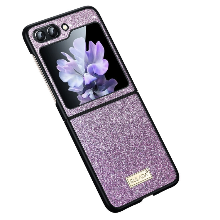 SULADA Shockproof TPU + Handmade Leather Phone Case for Samsung Galaxy Z Flip5 (Purple)