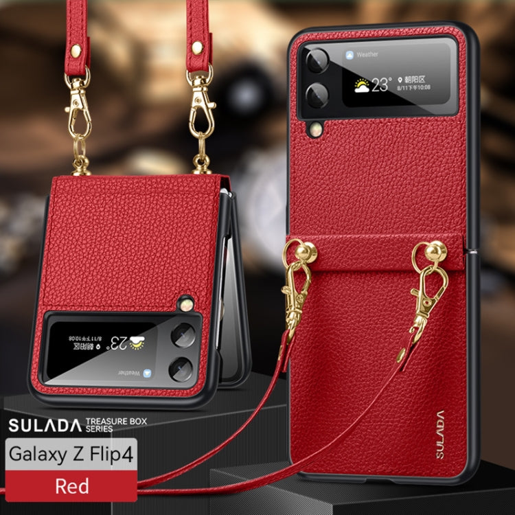 SULADA Litchi Texture Leather + TPU Phone Case with Strap for Samsung Galaxy Z Flip4 (Red)