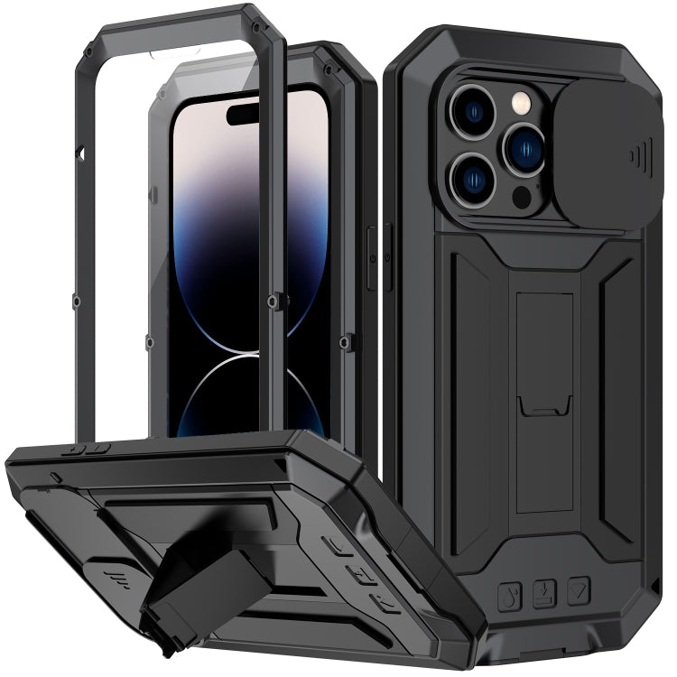 R-JUST Black Metal and Silicone Shockproof Waterproof Case for iPhone 14 Pro Max