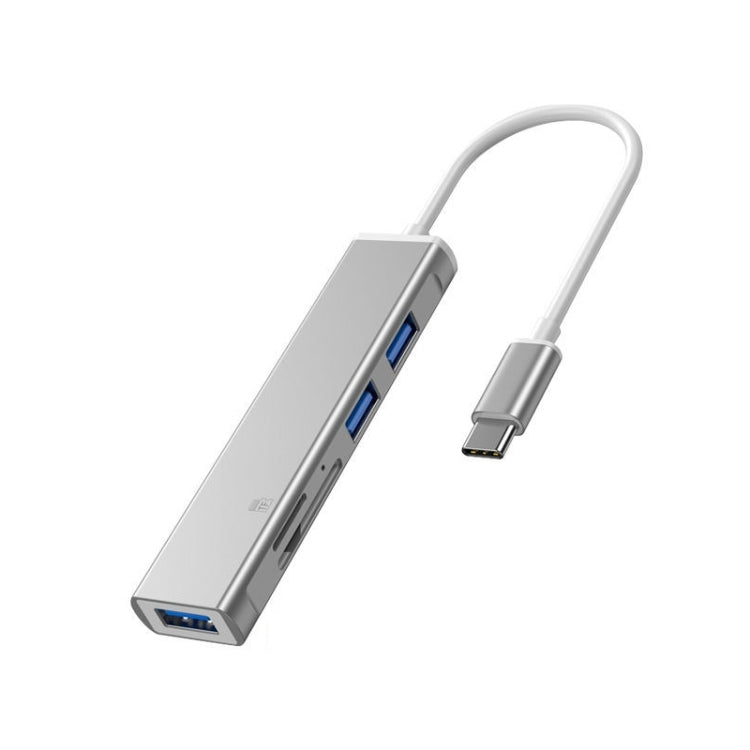5-in-1 Type-C Multifunctional Docking Station HUB with SD/TF Card Slot and 3 USB Ports (Silver)