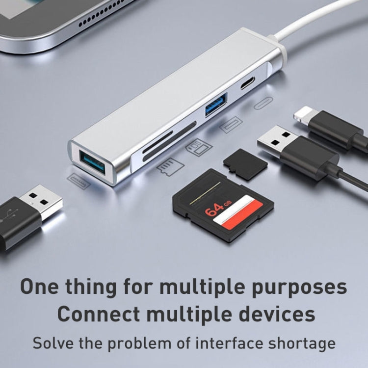 5 in 1 Type-C Multifunctional Docking Station HUB with SD / TF Card Slot and 3 USB Ports (Grey)