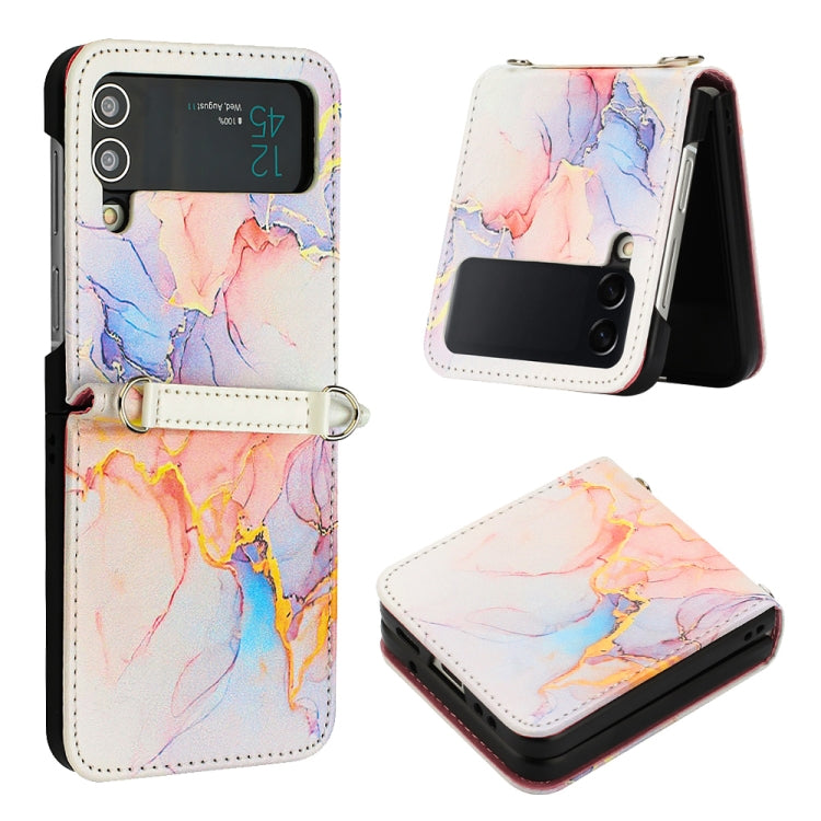 Marble Pattern Leather Phone Case for Samsung Galaxy Z Flip4 - Galaxy Marble White LS004