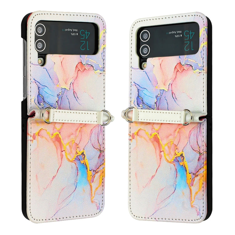 Marble Pattern Leather Phone Case for Samsung Galaxy Z Flip4 - Galaxy Marble White LS004