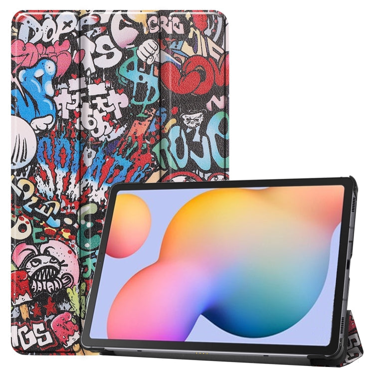 Colorful Graffiti Design Leather Case for Samsung Galaxy Tab S6 Lite P610 10.4 inch with Three-folding Holder