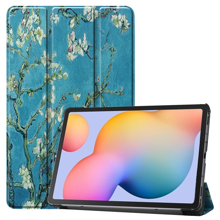 Apricot Flower Leather Case for Samsung Galaxy Tab S6 Lite P610 10.4 inch with Three-folding Holder