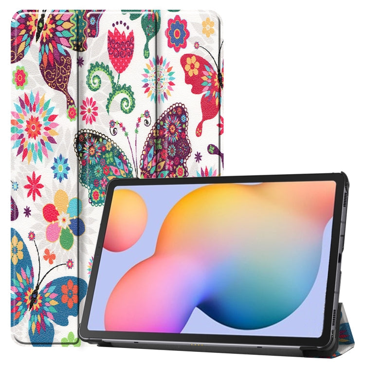 Colored Drawing Horizontal Flip Leather Case for Samsung Galaxy Tab S6 Lite P610 10.4 inch with Three-folding Holder (Colorful Butterfly)