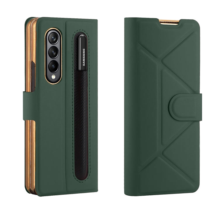 GKK Transformers Shockproof Folding Phone Leather Case for Samsung Galaxy Z Fold4 with Pen Slot & Stand(Green)