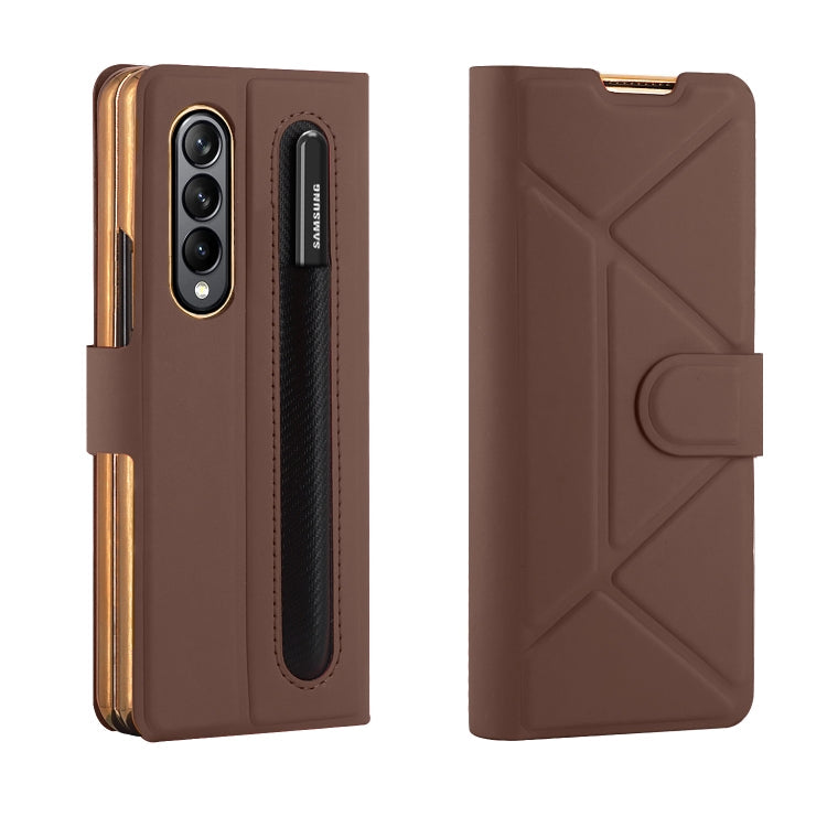Samsung Galaxy Z Fold4 GKK Transformers Shockproof Folding Phone Leather Case with Pen Slot & Stand(Brown)