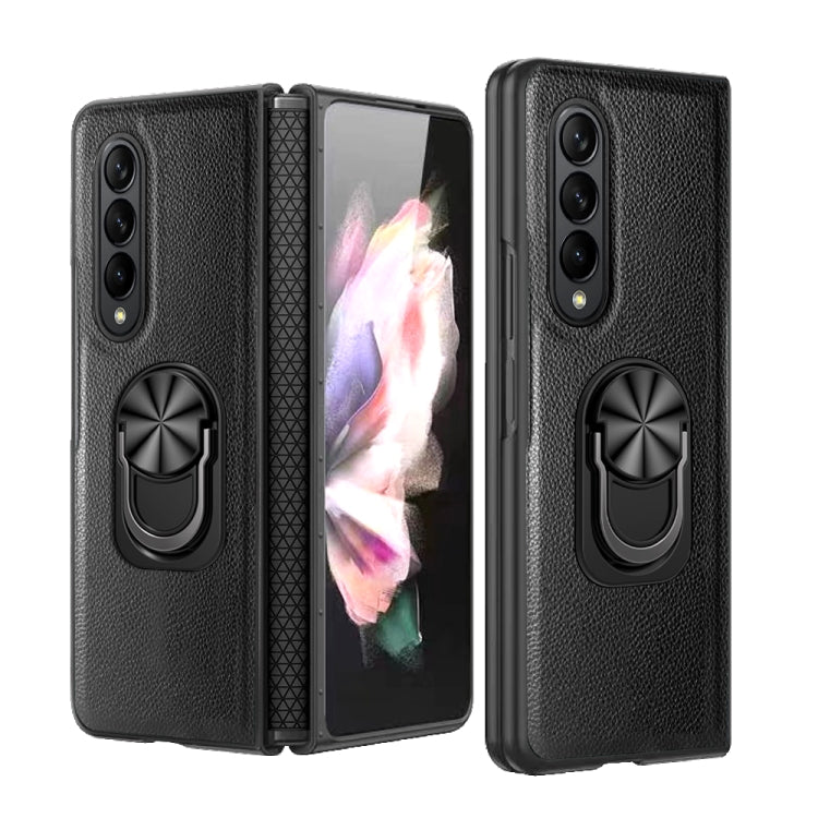 GKK Litchi Pattern Foldable Protective Phone Case with Ring Holder for Samsung Galaxy Z Fold4 - Black