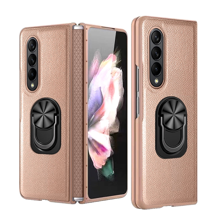 GKK Litchi Pattern Foldable Protective Phone Case with Ring Holder for Samsung Galaxy Z Fold4 (Gold)