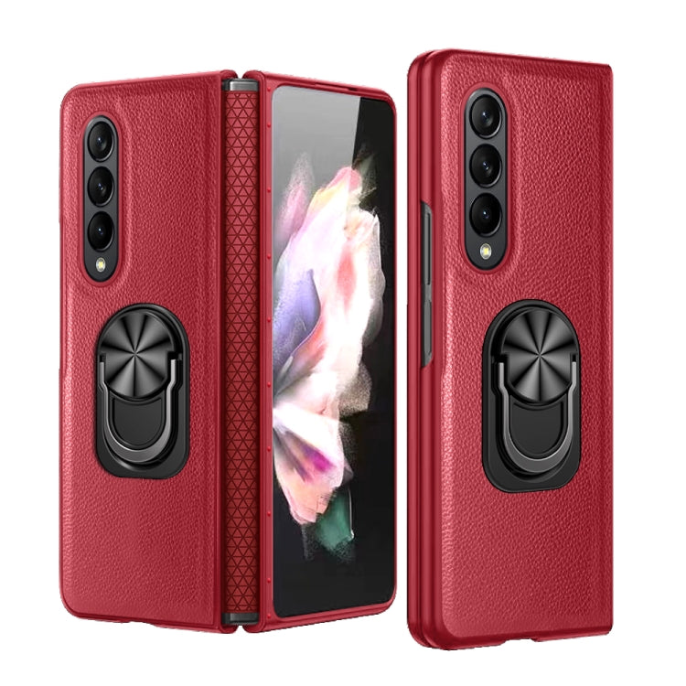 GKK Litchi Pattern Foldable Protective Phone Case with Ring Holder for Samsung Galaxy Z Fold4 (Red)