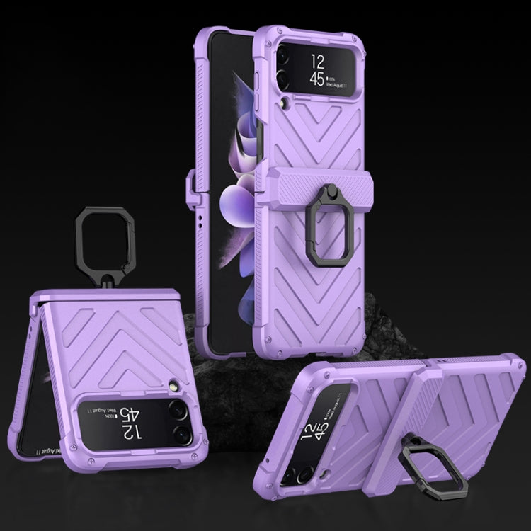 GKK Sliding Camshield Magnetic Armor Flip Phone Case with Ring Holder for Samsung Galaxy Z Flip4 - Purple