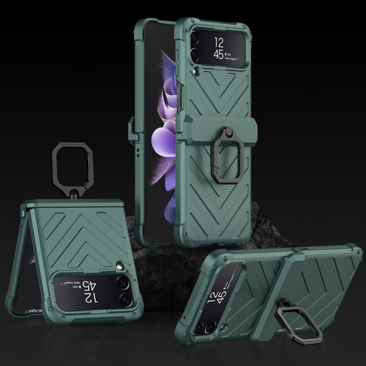 Samsung Galaxy Z Flip 4 GKK Magnetic Armor Flip Phone Case with Ring Holder (Forest Green)