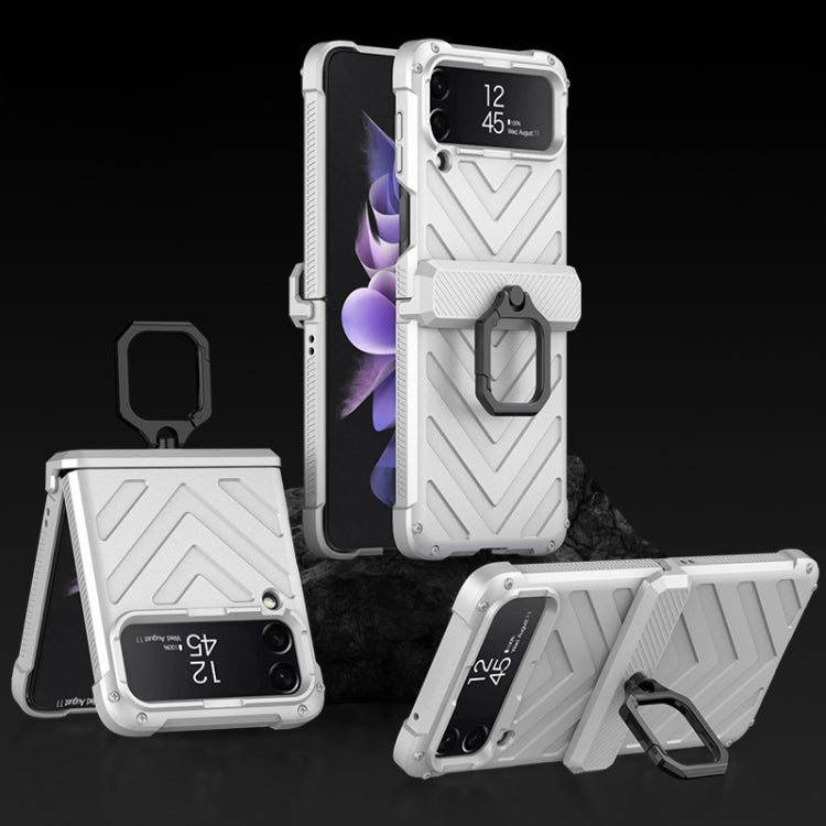 Samsung Galaxy Z Flip4 Magnetic Armor Flip Phone Case with Ring Holder(Silver)
