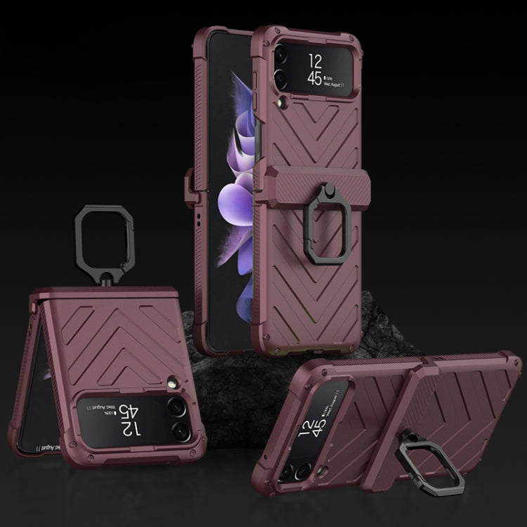 Samsung Galaxy Z Flip4 GKK Sliding Camshield Magnetic Armor Flip Phone Case with Ring Holder(Wine Red)