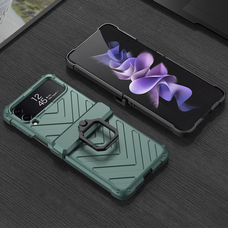 GKK Sliding Camshield Magnetic Armor Flip Phone Case with Ring Holder for Samsung Galaxy Z Flip4 - Purple