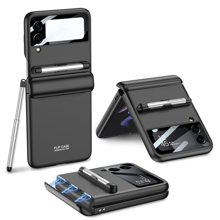 Samsung Galaxy Z Flip4 GKK Magnetic Full Coverage Phone Flip Case with Pen (Black)