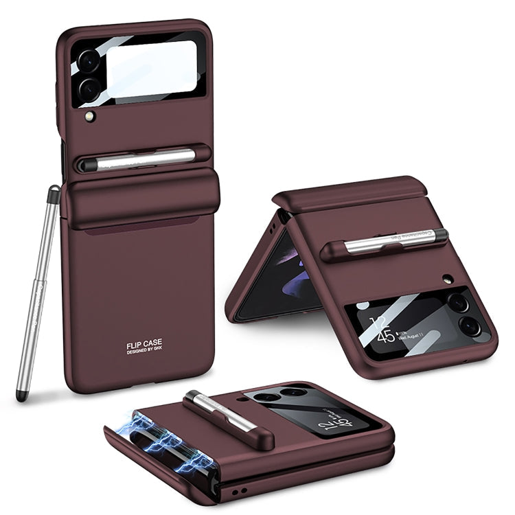 GKK Magnetic Full Coverage Flip Case for Samsung Galaxy Z Flip4 with Pen (Dark Red)