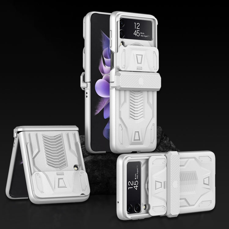 Samsung Galaxy Z Flip4 GKK Silver Magnetic Armor Flip Phone Case with Sliding Camshield